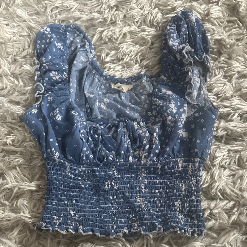 Ocean Drive Blue and White Floral Smocked Blouse